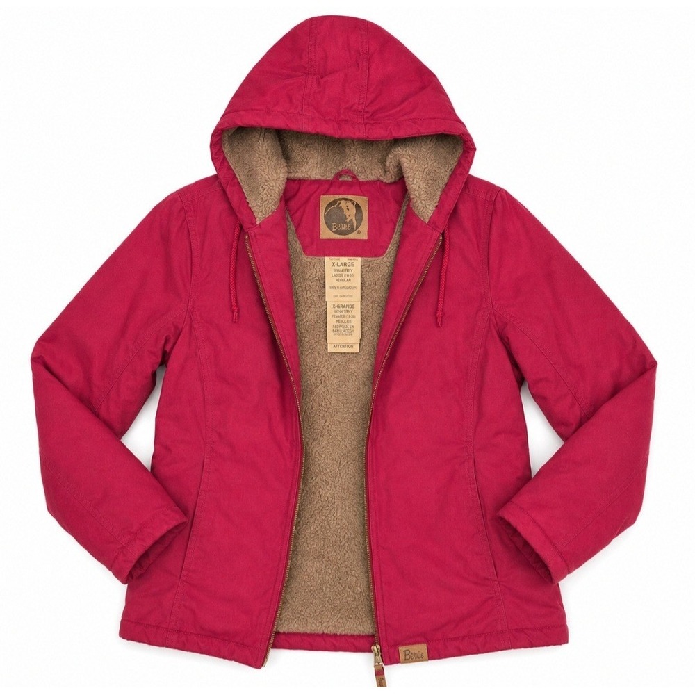 Berne Jacket Womens XL Pink Canvas Duck Work Workwear Sherpa Lined Hooded